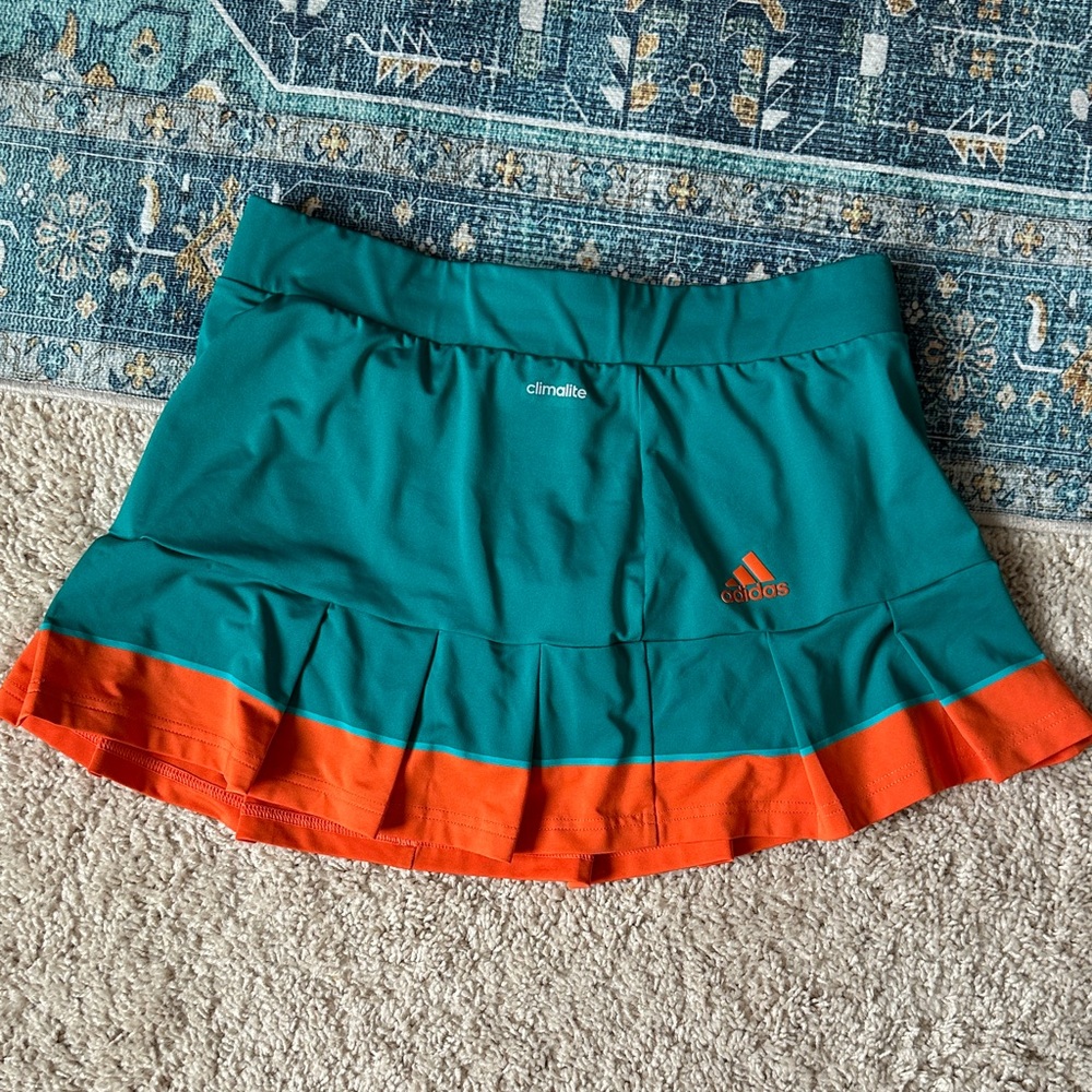 Adidas Women's Vibrant Teal and Orange Mini Tennis Skort